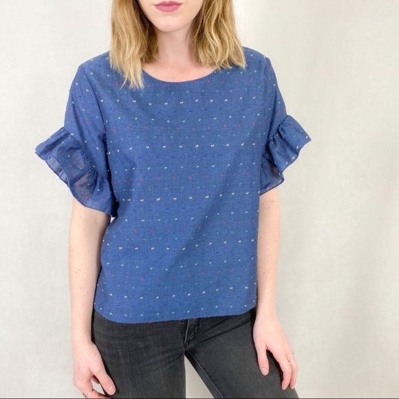 Drew Anthropologie Chambray Flutter Sleeves Blouse c1. - Picture 2 of 12